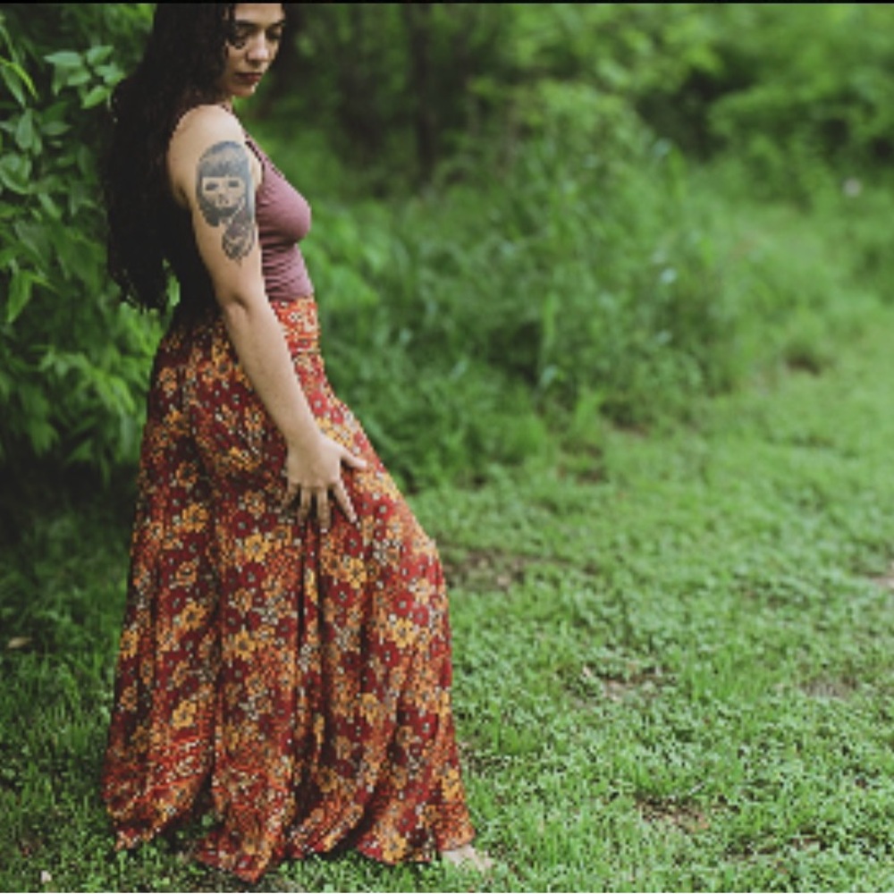 Red Flower Silk Palazzo Pants